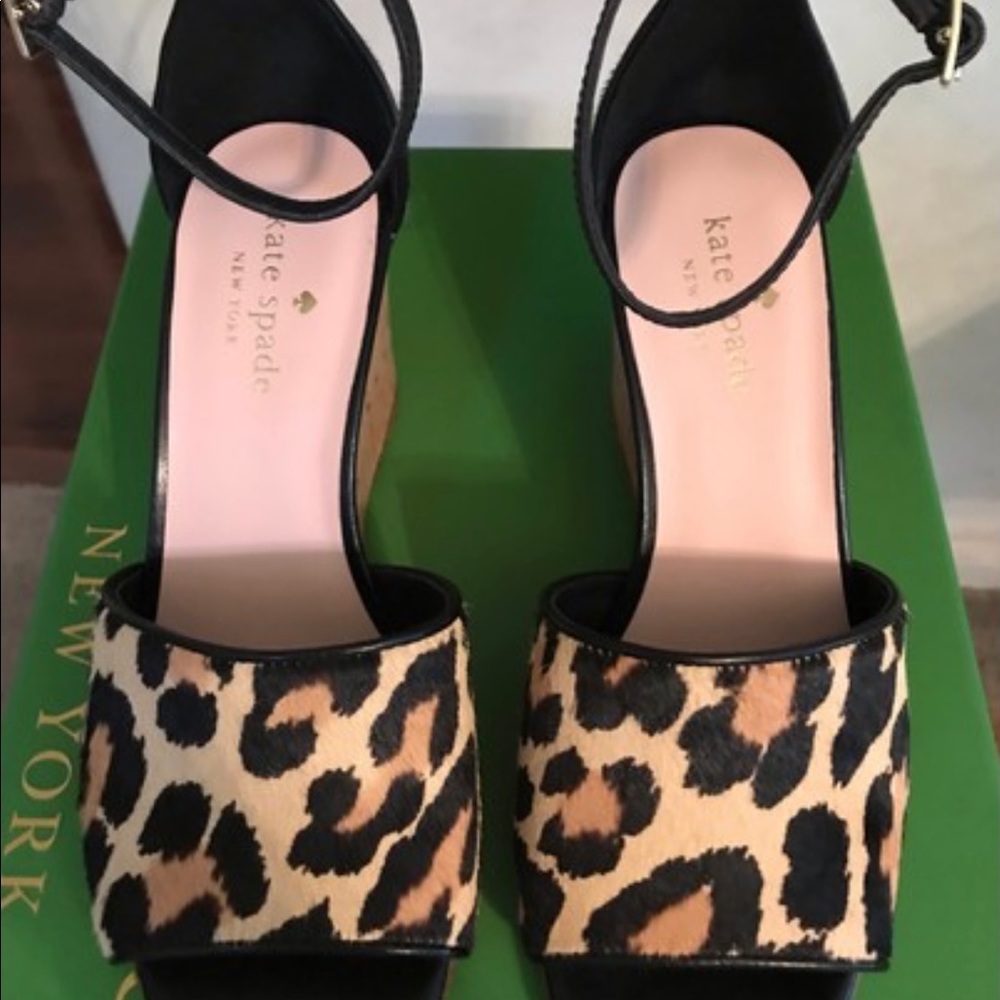 Leopard Print Cork Wedge Sandals with Ankle Strap - Picture 2 of 6
